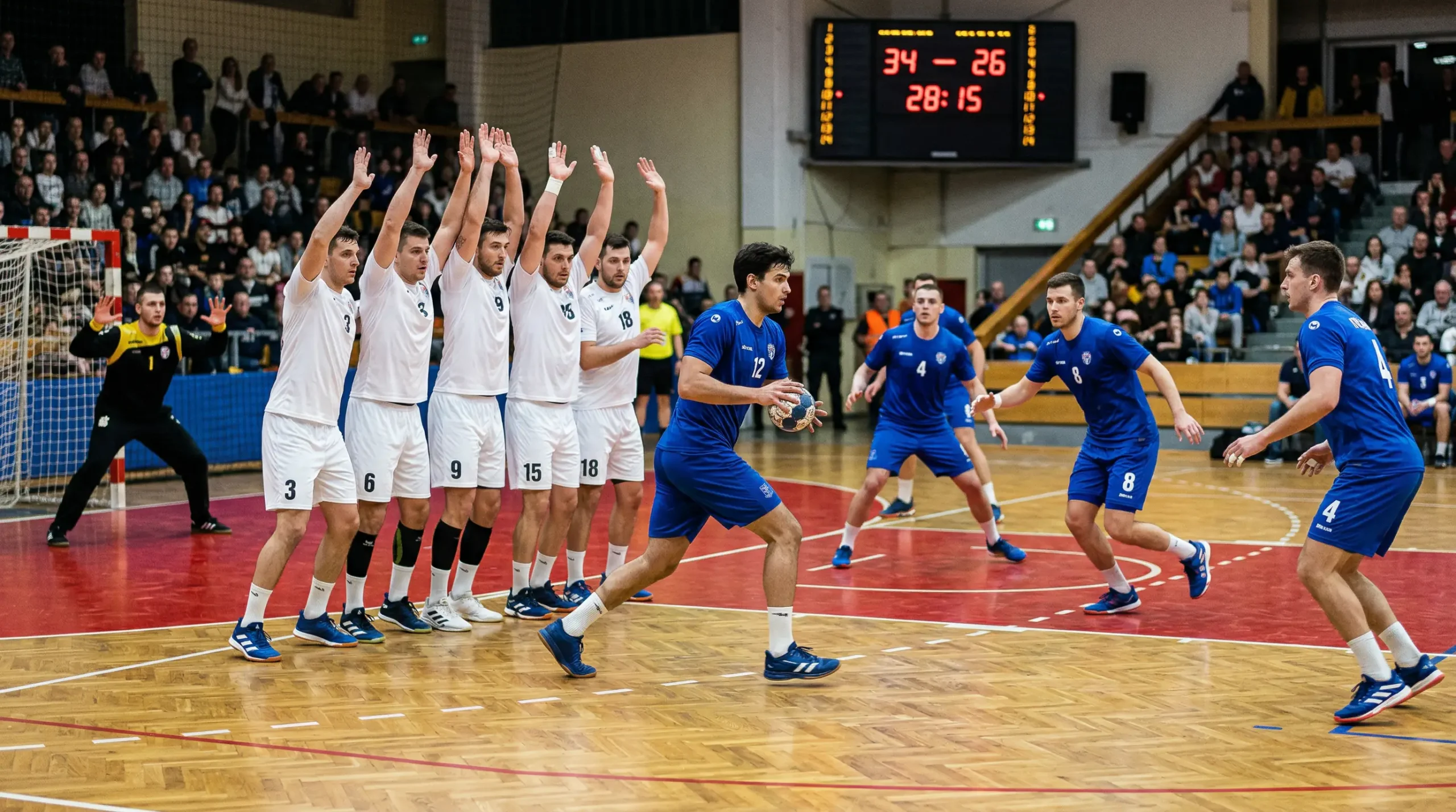 Confrontation déséquilibrée entre deux équipes de handball avec un écart visible au score