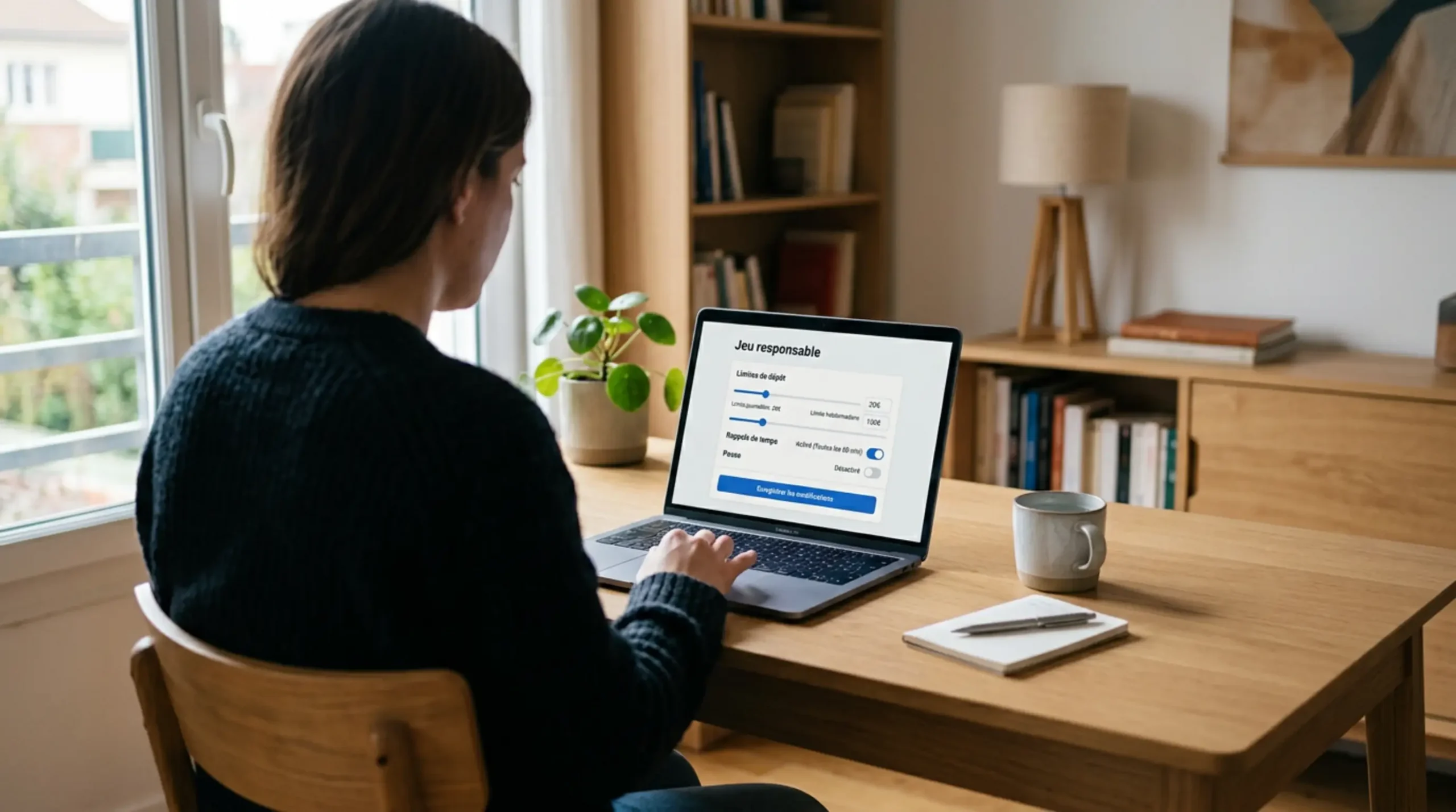 Personne consultant les outils de limites de jeu responsable sur un écran d'ordinateur