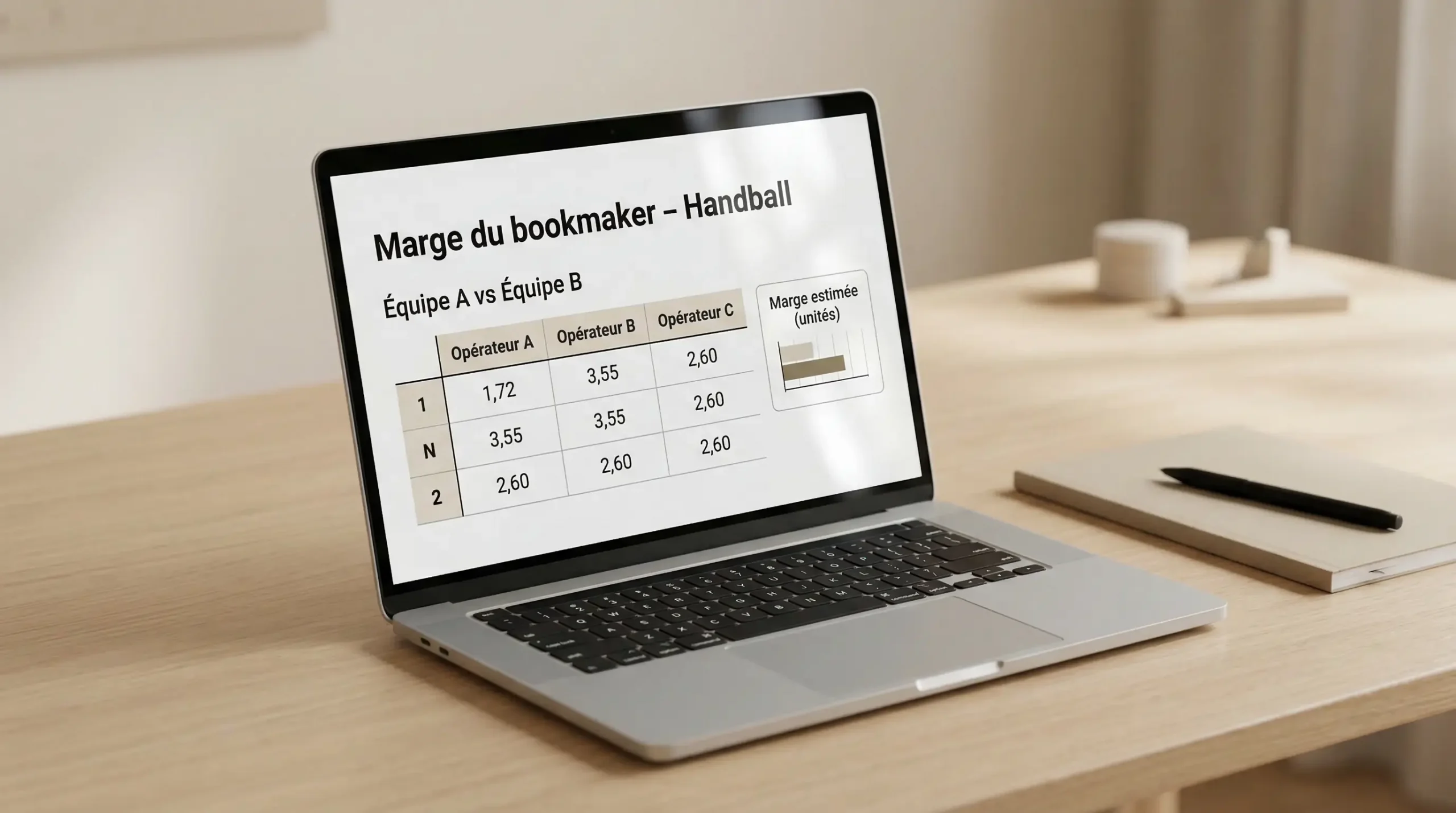 Écran d'ordinateur affichant des cotes de paris handball avec comparaison entre opérateurs
